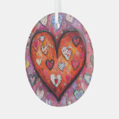 Folk Art Heart Ornament Aus Glas (Vorderseite links)