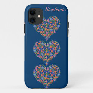 Folk Art Hearts, Deep Blue iPhone 5/5 Xtreme Fall 11 Hülle