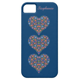 Folk Art Hearts, Deep Blue iPhone 5 Case-Mate iPhone 11 Hülle