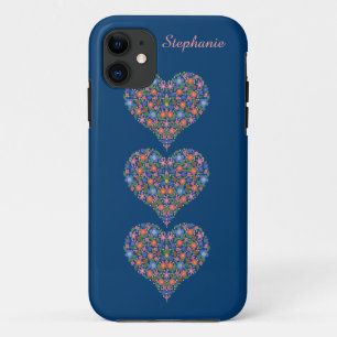 Folk Art Hearts, Deep Blue iPhone 5 Case-Mate 11 Hülle