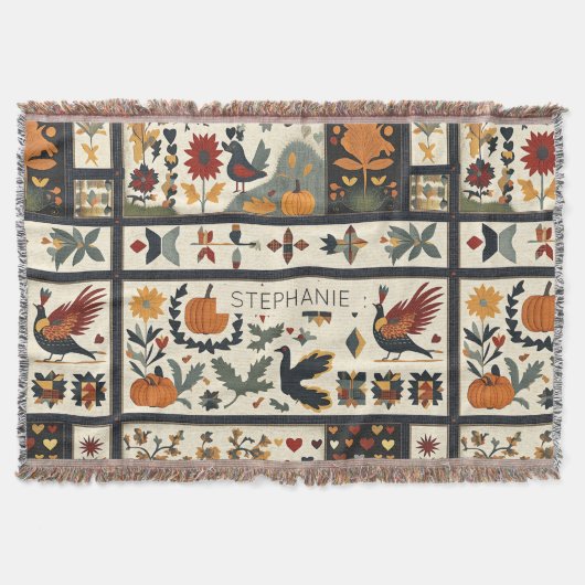 Folk Art Herbst Quilt Muster | Rustikale Ernte Decke (Vorderseite)