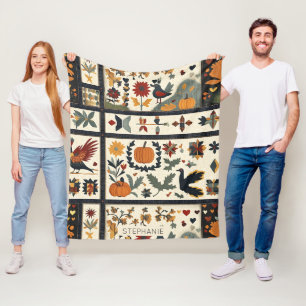 Folk Art Herbst Quilt Muster   Rustikale Ernte Fleecedecke