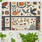 Folk Art Herbst Quilt Muster | Rustikale Ernte Geschirrtuch (Gefaltet)