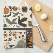 Folk Art Herbst Quilt Muster | Rustikale Ernte Geschirrtuch (Viertel Falte)