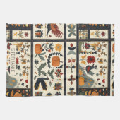 Folk Art Herbst Quilt Muster | Rustikale Ernte Geschirrtuch (Horizontal)