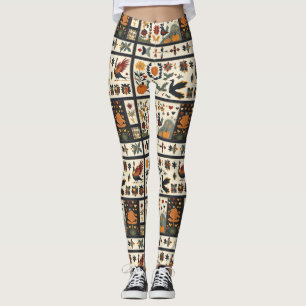 Folk Art Herbst Quilt Muster   Rustikale Ernte Leggings