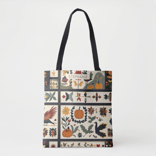 Folk Art Herbst Quilt Muster | Rustikale Ernte Tasche (Vorderseite)