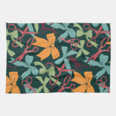 Folk Art Holiday Bows und Schere Weihnachten Gold Geschirrtuch (Horizontal)