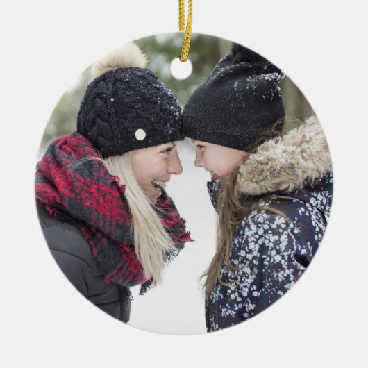 Folk Art Holiday Monogram & Foto Doppelseitig Keramikornament (Vorne)