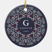 Folk Art Holiday Monogram & Foto Doppelseitig Keramikornament (Hinten)