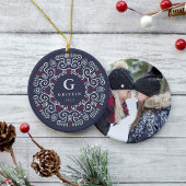Folk Art Holiday Monogram & Foto Doppelseitig Keramikornament