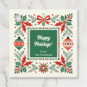 Folk Art Holly Wreath and Ornament Weihnachten Geschenkanhänger (Vorderseite)