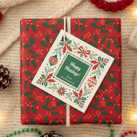 Folk Art Holly Wreath and Ornament Weihnachten Geschenkanhänger