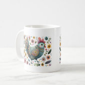 Folk Art Hühnerrooster Blume Kaffeetasse (Vorderseite Links)