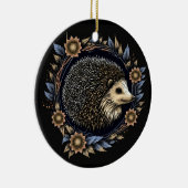 Folk Art Igel im Kraut der Blauen Blumen Keramik Ornament (Rechts)