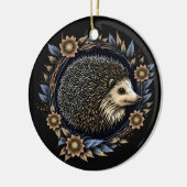 Folk Art Igel im Kraut der Blauen Blumen Keramik Ornament (Links)