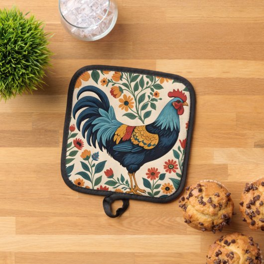 Folk Art Indigo Rooster Topflappen (Oben Unten)