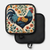 Folk Art Indigo Rooster Topflappen (Vorderseite/Rückseite)