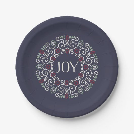 Folk Art Joy Holiday Pappteller (Vorderseite)