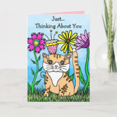 Folk Art Kitty Cat denkt über Sie nach Karte (Vorderseite)