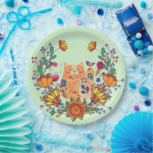 Folk Art Kitty Pappteller (Party)