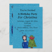 Folk Art Lady Apple Tree singend Red Bird Blue Einladung (Vorne/Hinten)