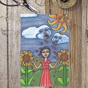 Folk Art Lady Wolken Sonnenblumen Sonnenanbeter Seidenpapier