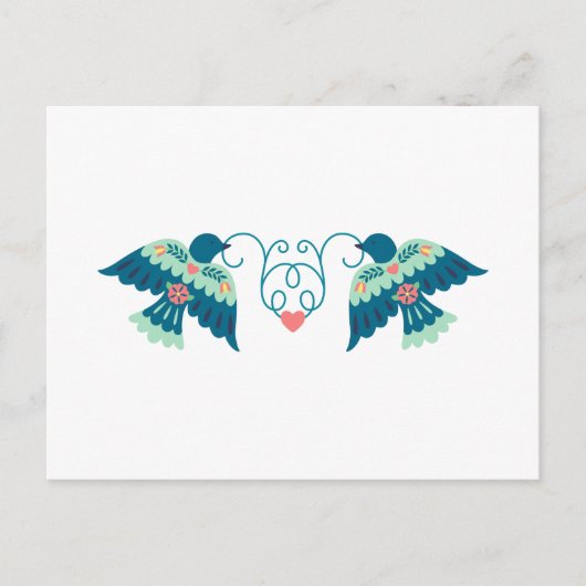 Folk Art Love Birds Postkarte (Vorderseite)