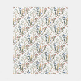 Folk Art Meadow & Blue Bird in Earth Tones Fleecedecke
