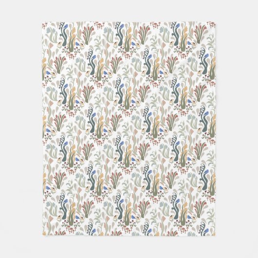 Folk Art Meadow & Blue Bird in Earth Tones Fleecedecke (Vorderseite)