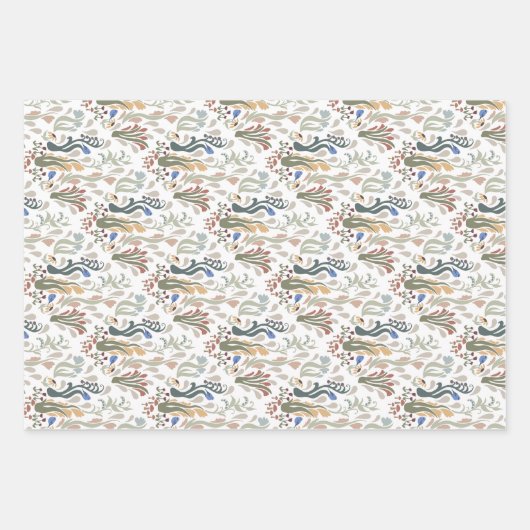Folk Art Meadow & Blue Bird in Earth Tones Geschenkpapier Set (Vorderseite 2)