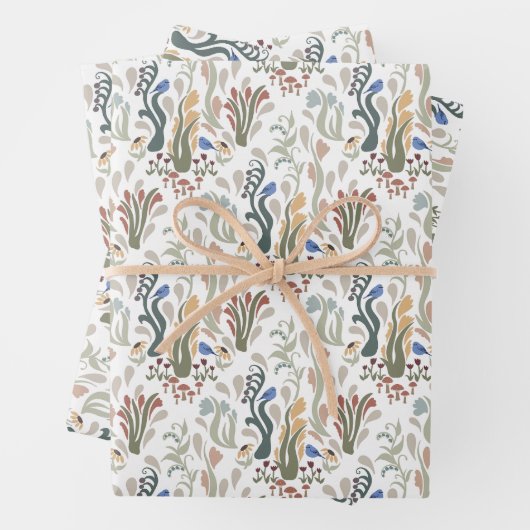 Folk Art Meadow & Blue Bird in Earth Tones Geschenkpapier Set (Beispiel)
