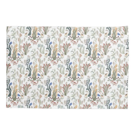 Folk Art Meadow & Blue Bird in Earth Tones Kissenbezug (Rückseite)