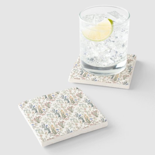 Folk Art Meadow & Blue Bird in Earth Tones Steinuntersetzer (Seitenansicht)