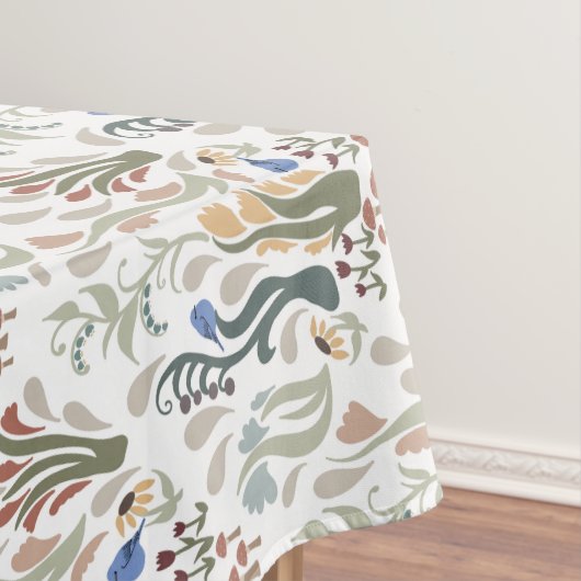 Folk Art Meadow & Blue Bird in Earth Tones Tischdecke (Beispiel)