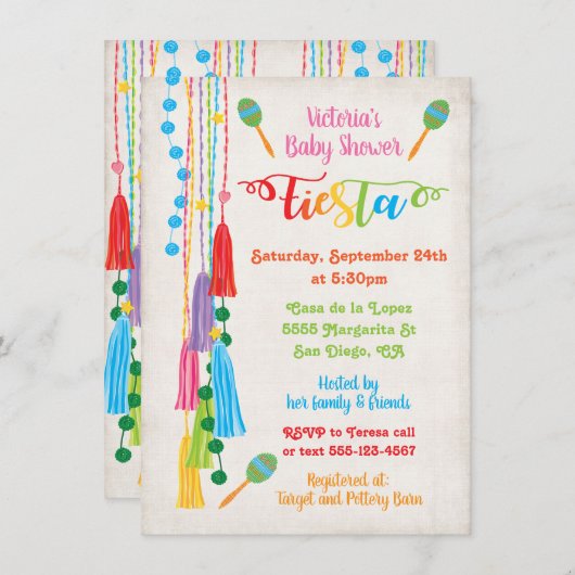 Folk Art Mexican Fiesta Baby Shower Einladung (Vorne/Hinten)