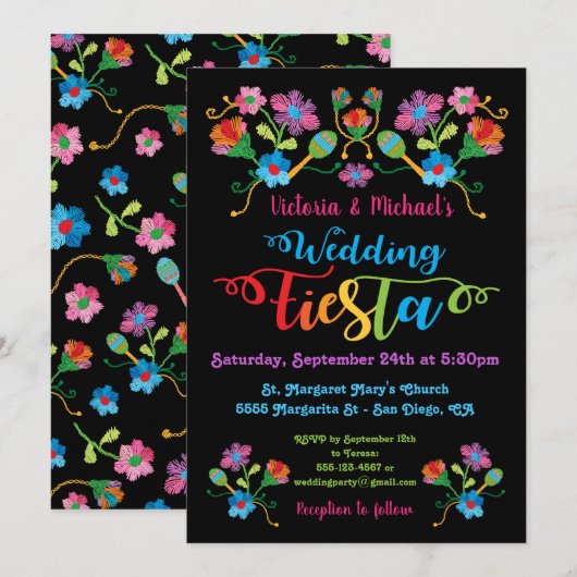 Folk Art Mexican Fiesta Wedding Einladung (Vorne/Hinten)