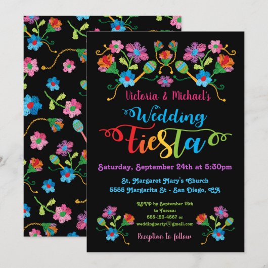 Folk Art Mexican Fiesta Wedding Einladung (Vorne/Hinten)