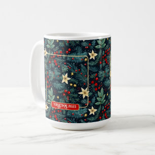 Folk Art Mistletoe Holly Berries Weihnachtsfest Fo Kaffeetasse