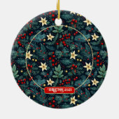 Folk Art Mistletoe Holly Berries Weihnachtsfest Fo Keramik Ornament (Hinten)
