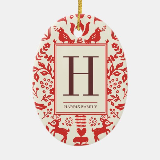 Folk Art Monogram & Foto Holiday Ornament (Vorne)