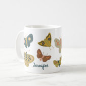 Folk Art Moths Butterflies Collage Personalisiert Kaffeetasse (Vorderseite Links)