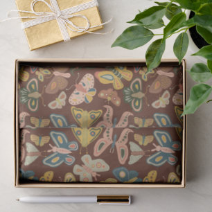 Folk Art Moths Schmetterlinge Pink Blue Brown Seidenpapier