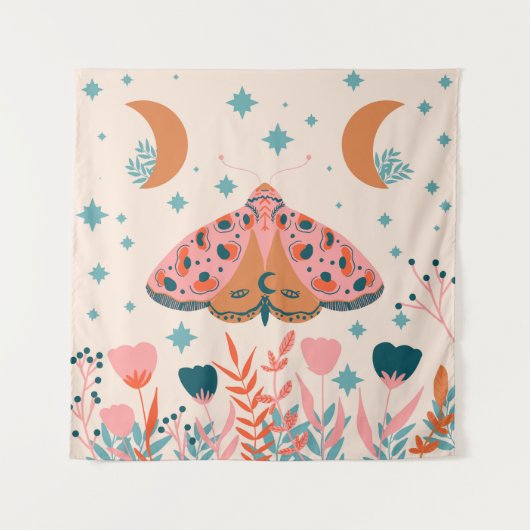 Folk Art Moths: Vintage Illustration Wandteppich (Vorderseite)