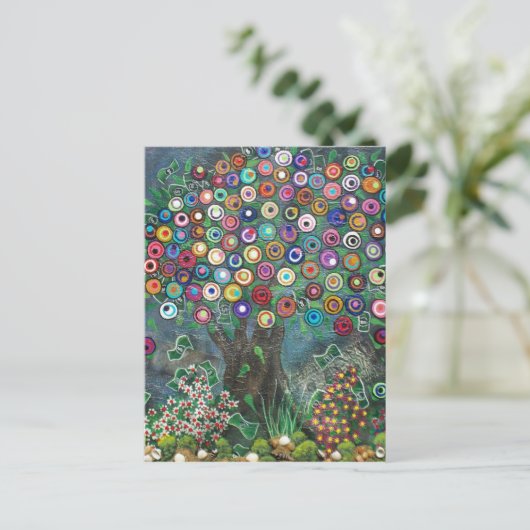 FOLK ART My Favorite Tree by LORI EVERETT Postkart Postkarte (Stehend Vorderseite)