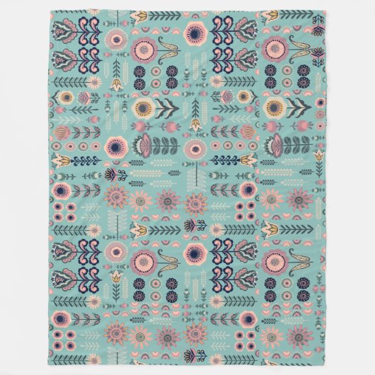 Folk Art Nahtloses Muster Fleecedecke (Vorderseite)