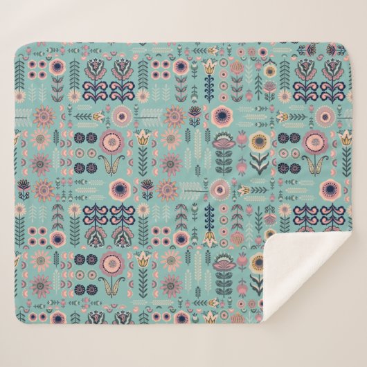 Folk Art Nahtloses Muster Sherpadecke (Vorderseite (Horizontal))