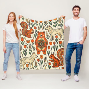 Folk Art Nordic Bär Wolf Eichhörnchen Decke