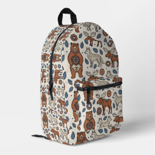 Folk Art Nordic-Bär-Wolf-Elch-Muster-Rucksack Bedruckter Rucksack
