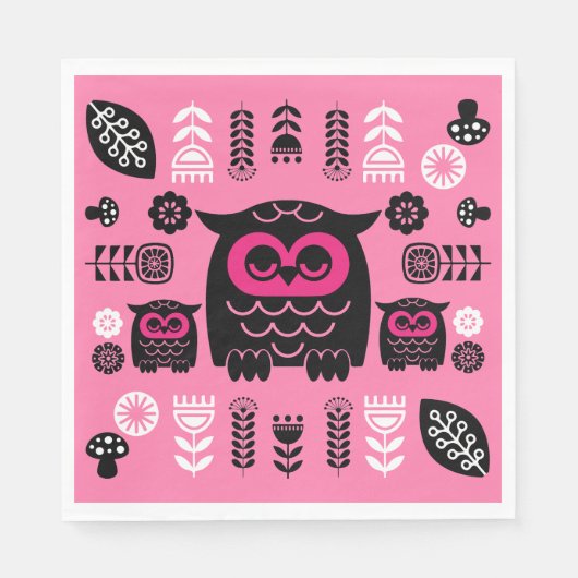 Folk Art Nordic Owl Serviette (Vorderseite)